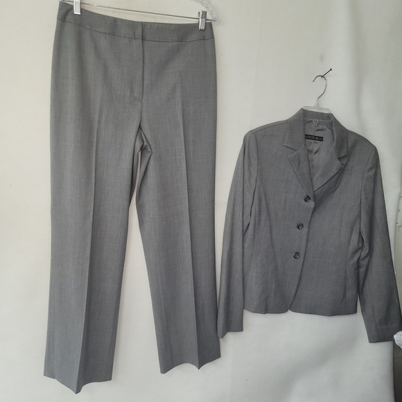 Lafayette 148 New York Gray Pant Suit Blazer Set Career Office 10 Wool Blend USA - Picture 1 of 16